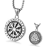 GHIUYUI Viking Runes Necklace Vintage Norse Compass Amulet Pendant Stainless Steel Valknut Travel Jewelry for Male Inspirational Graduation Gift Jewelry