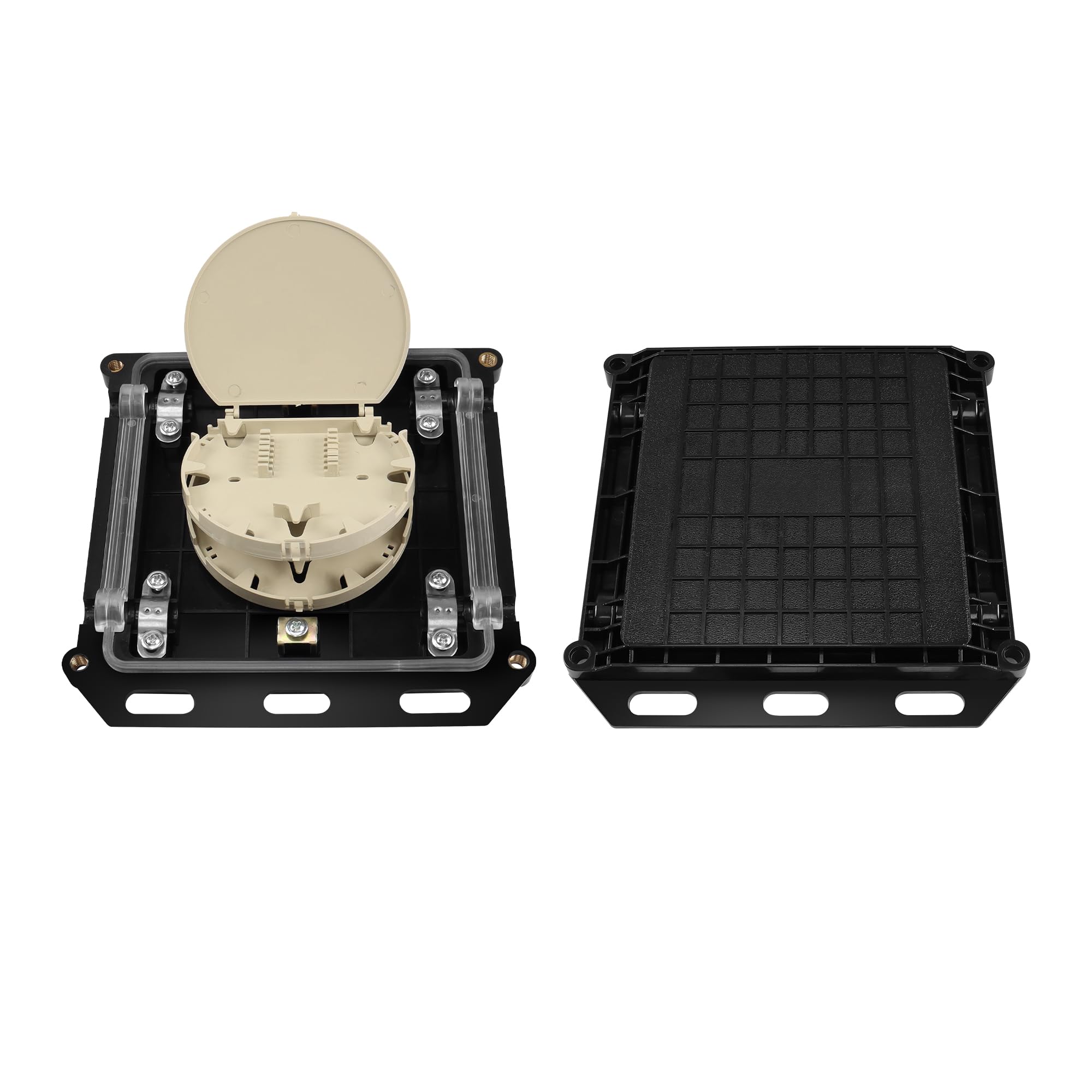 PNGKNYOCN Fiber Optic Junction Box, 2 In 2 Out Fiber Optic Splice Box, Mini Small Square Type 12 Core Core Fiber Optic Outdoor Waterproof Protection Box