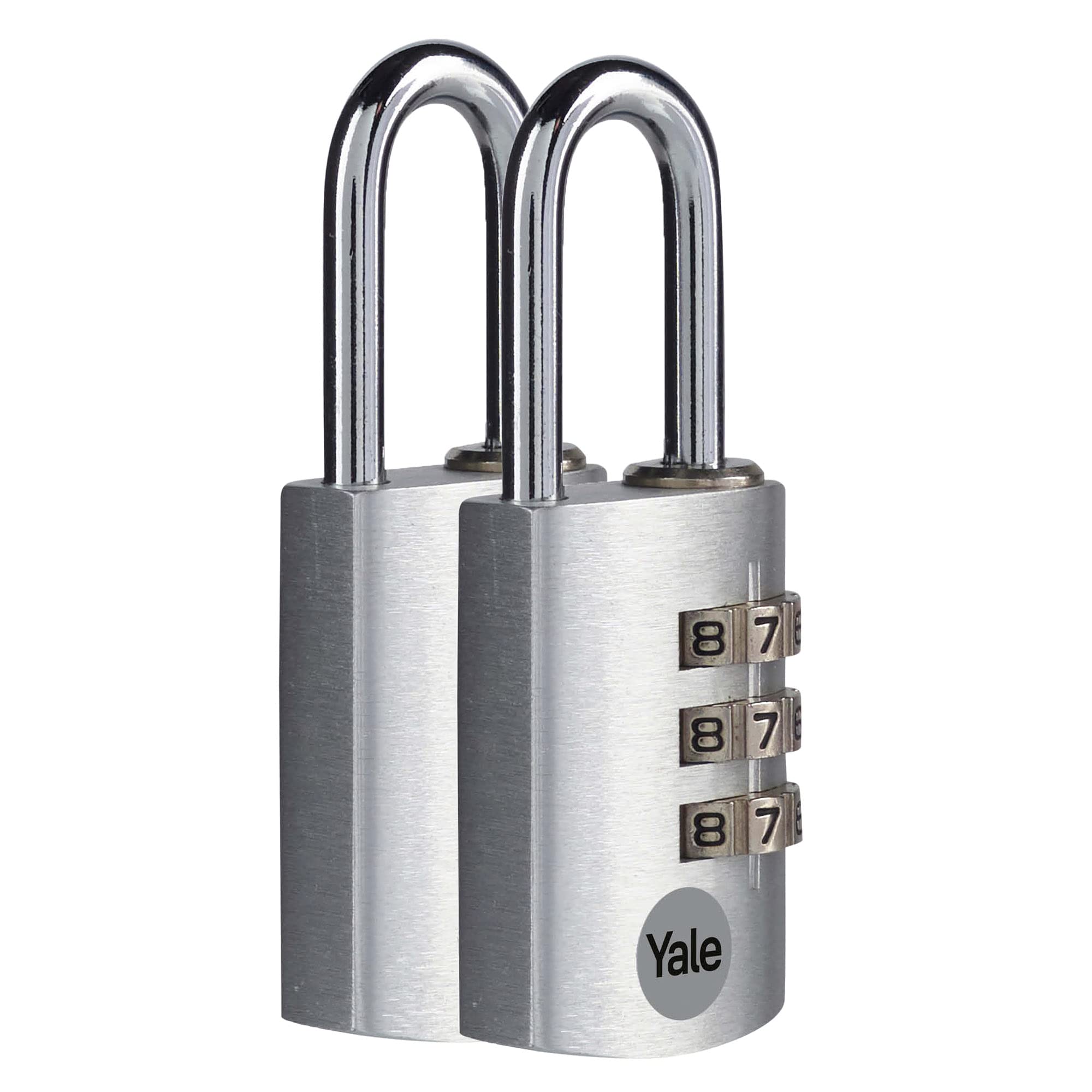Yale - YE3CB/28/126/1/S Standard Security 28mm Aluminum Combination Padlock - Silver - Open Steel Shackle - 3 Digit Combination Lock