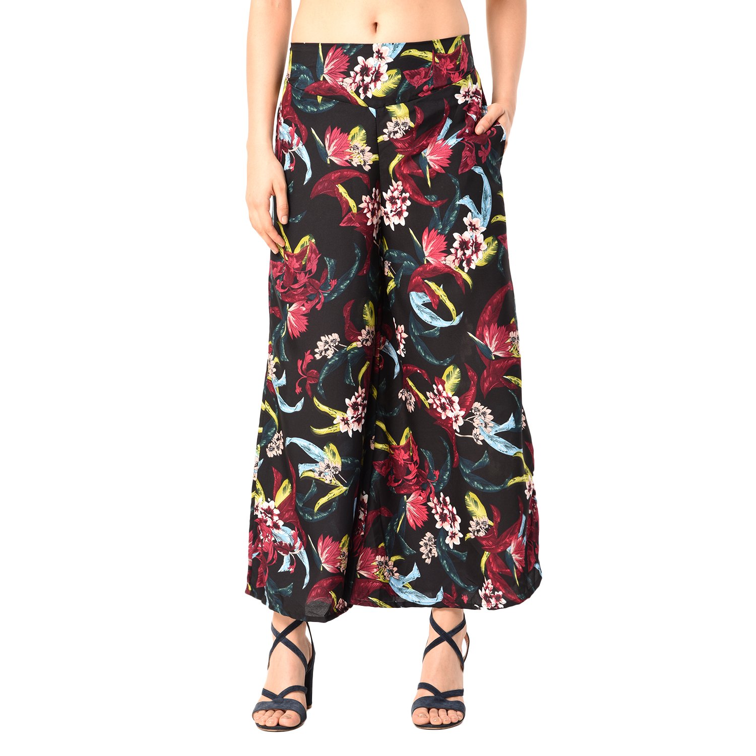 nitikali ladies printed poly crepe palazzo with short style inner lining