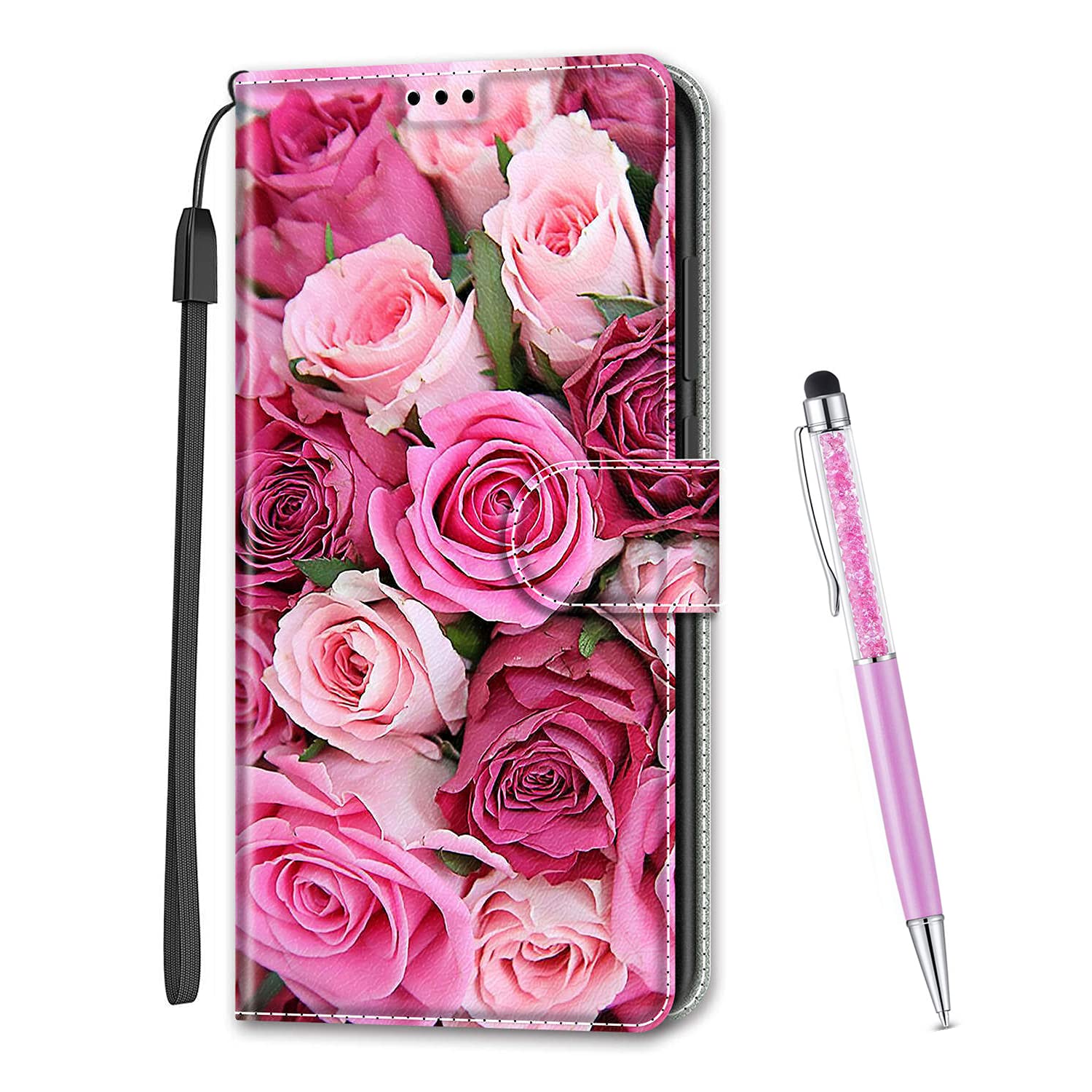 MadBee Compatible with iPhone XR Case 6.1 Inch, Full Body Colorful Pattern Design Flip Magnetic Detachable PU Leather Wallet Case Cover for iPhone XR (Rose B) — image 1