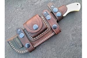 Ottoza Tracker Knife with Sheath & Bone Handle, Outdoor Knife Survival Knife Camping Knife - Damascus Knife - Damascus Steel Fixed Blade Hunting Knives for Men Horizontal Carry Knife Sheath No:115