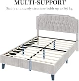 Yaheetech 4ft6 Double Bed Frame Upholstered Platform Beige Velvet Headboard view 9