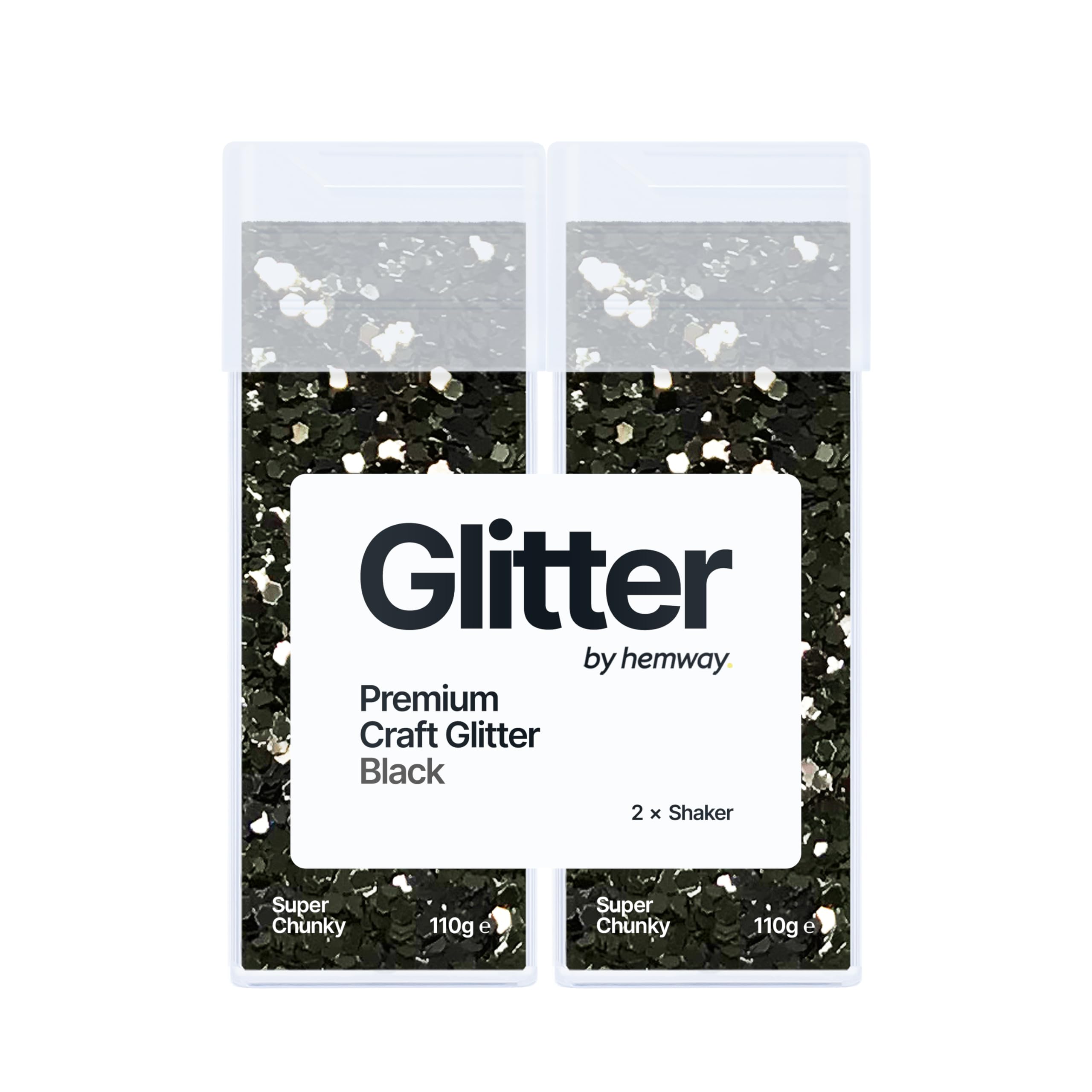 Hemway Glitter Shaker Black 110g x2 Pack Super Chunky, Craft Glitter Shakers for Resin & Epoxy Crafts, Christmas Art Supplies, Nail, Body, Face, Eye, Festival, Crafting, Slime, Sparkle