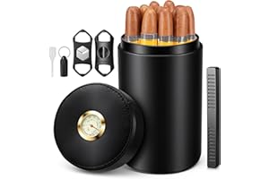 Scotte Cigar humidor case/jar,Leather Cedar Wood Cigar Canister Portable for 12-16 Cigar (Black)