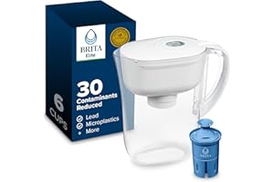 Brita 6 Cup Elite Filter Pitcher with Smart Light Indicator, Reduces 30+ Contaminants including Lead and Microplastics, Filte
