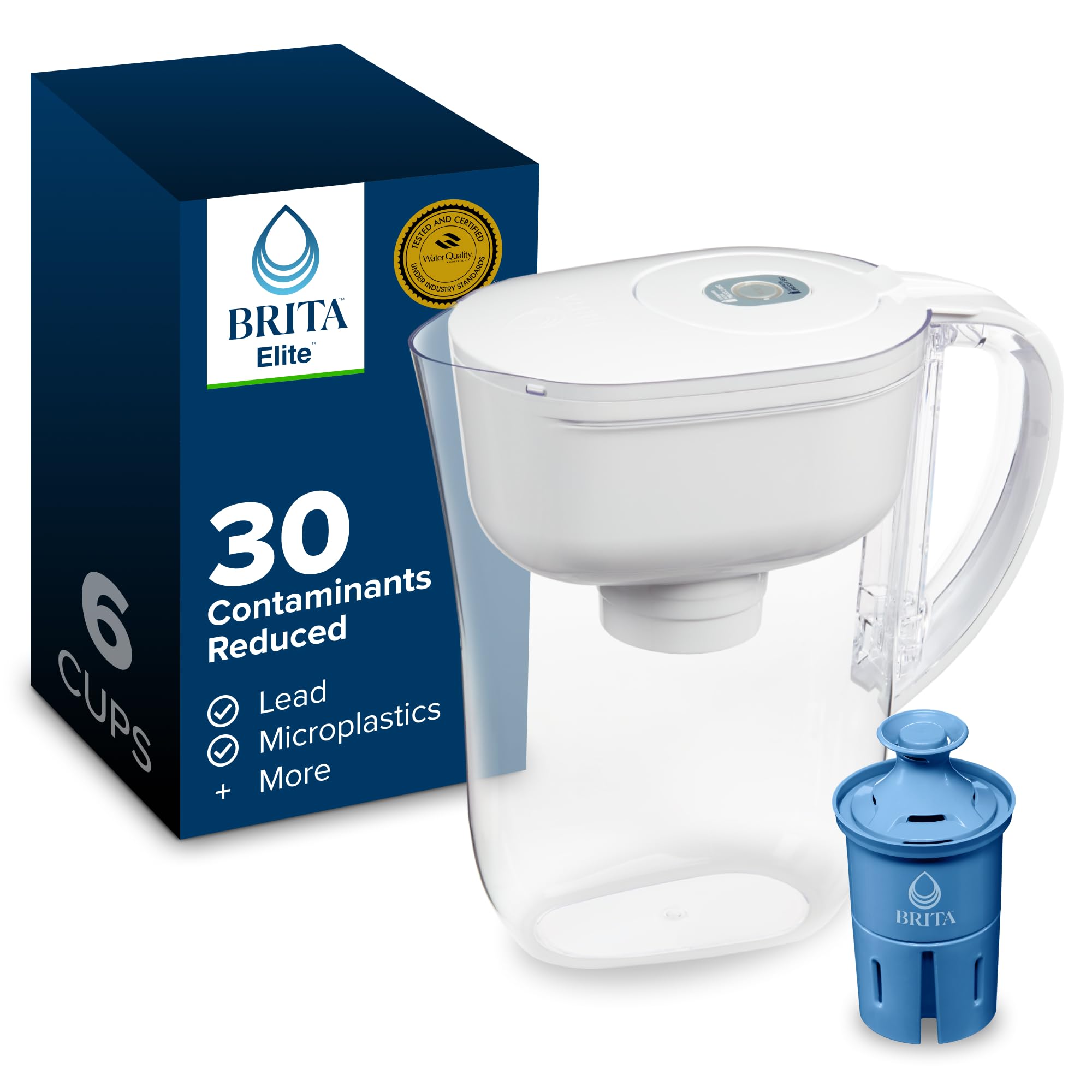 Photo 1 of Brita Water Pitcher, Metro Elite Filter, Removes 99% of Lead, Includes 1 Filter, 6-Cup Capacity, White