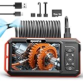 Triple Lens Borescope with 5" IPS Screen, 1920P HD Inspection Endoscope Camera with 50FT Semi-Rigid Snake Cable & 32GB Card, IP67 Waterproof Plumbing Camera for Sewer/Automotive/Drain Pipe