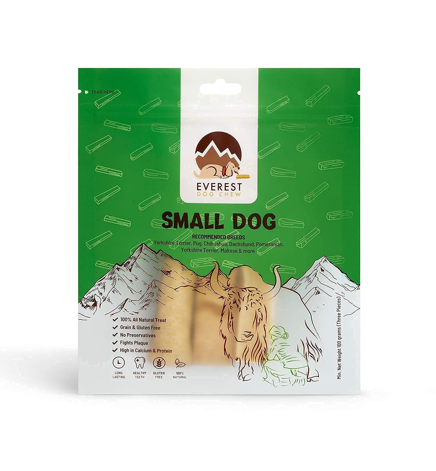 3 Piece Yak Chew for Dogs (Small Dogs), Everest Dog Chew, 100 grams yak milk dog chew, Original Authentic Himalayan Yak Chew