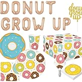 Serves 30 Complete Party Pack Donut Party 9" Dinner Paper Plates 7" Dessert Paper Plates 9 oz Cups 3 Ply Napkins Cake Topper Table cover Donut Grow Up Balloon Donut Theme Party