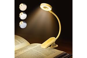 enclize Book Light for Reading in Bed,Rechargeable LED Reading Light with Stepless Brightness & 3 Color Temperature, Easy Clip On Reading Lamp for Reading at Night in Bed,Yellow