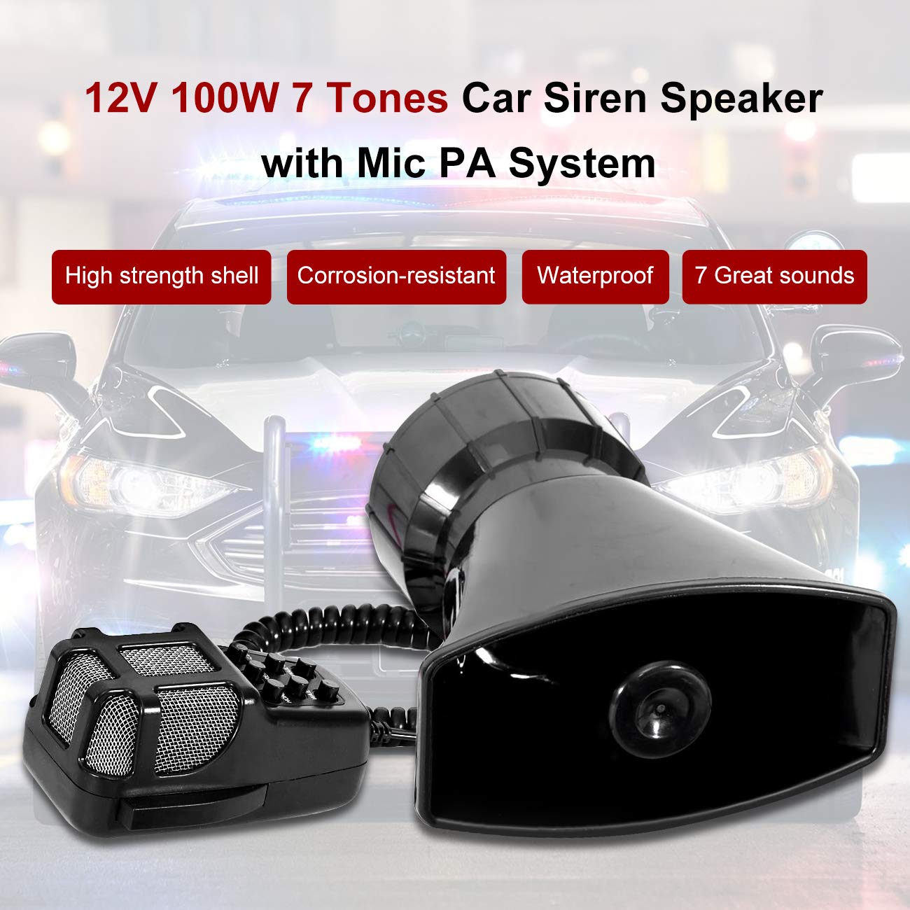 PARTOL Car PA System Truck Siren Horn 7 Tone Sound With Mic PA Speaker