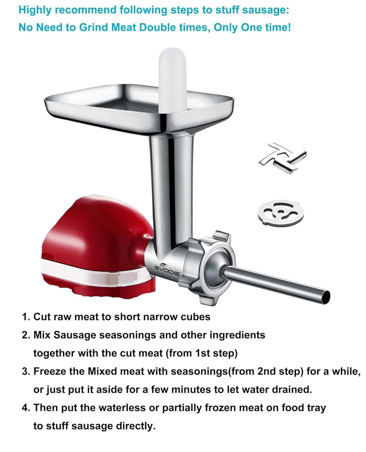 Food Meat Grinder Attachment Compatible with KitchenAid Stand Mixers Included 2 Sausage Stuffers -Useful Mixer Accessory as Food Processor