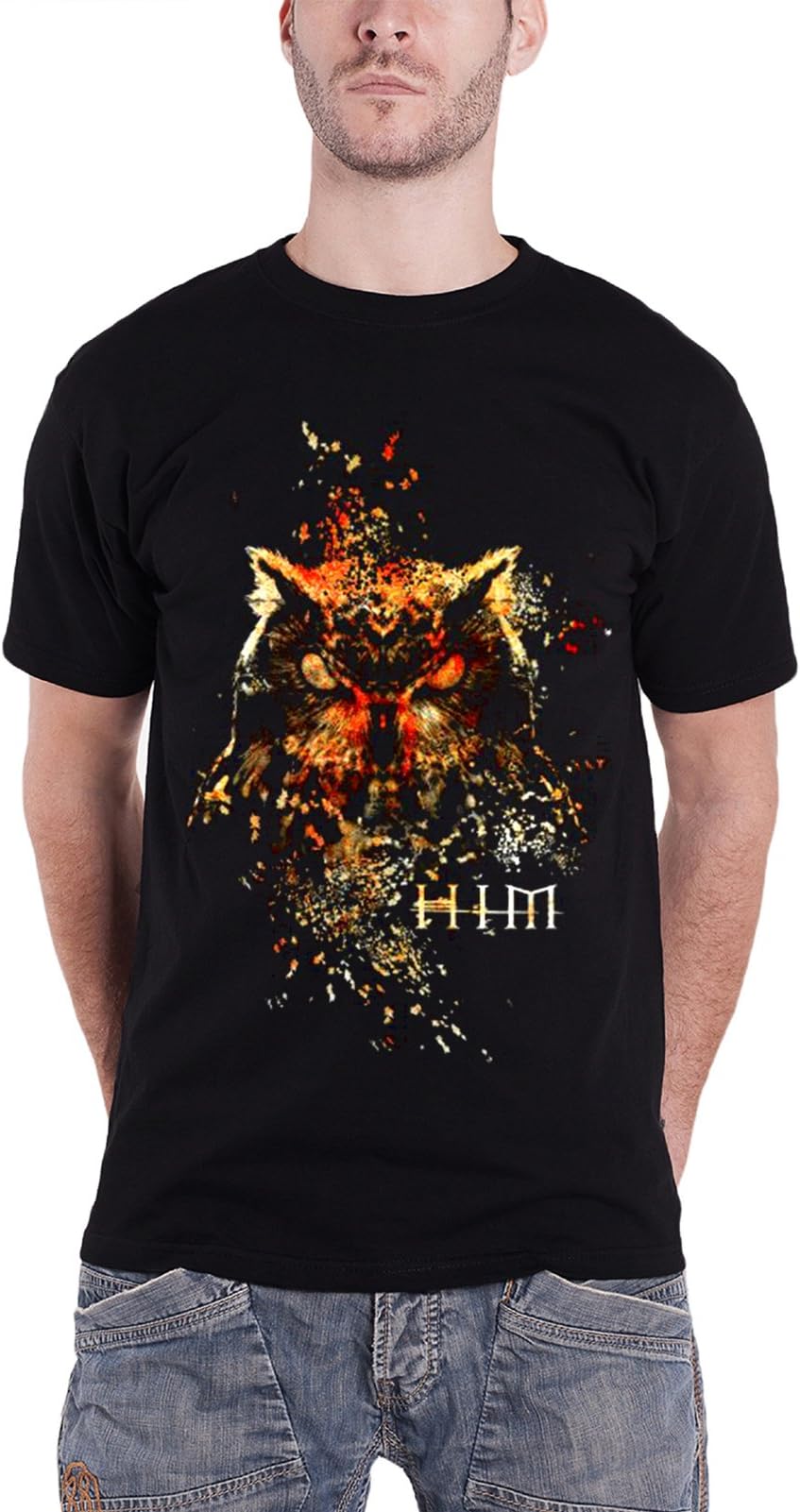 Him T Shirt Owl Splattered Colors Distressed Band Logo Official Mens Black