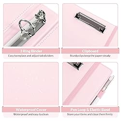 SKYDUE 3 Ring Binder with Clipboard,1 Inch