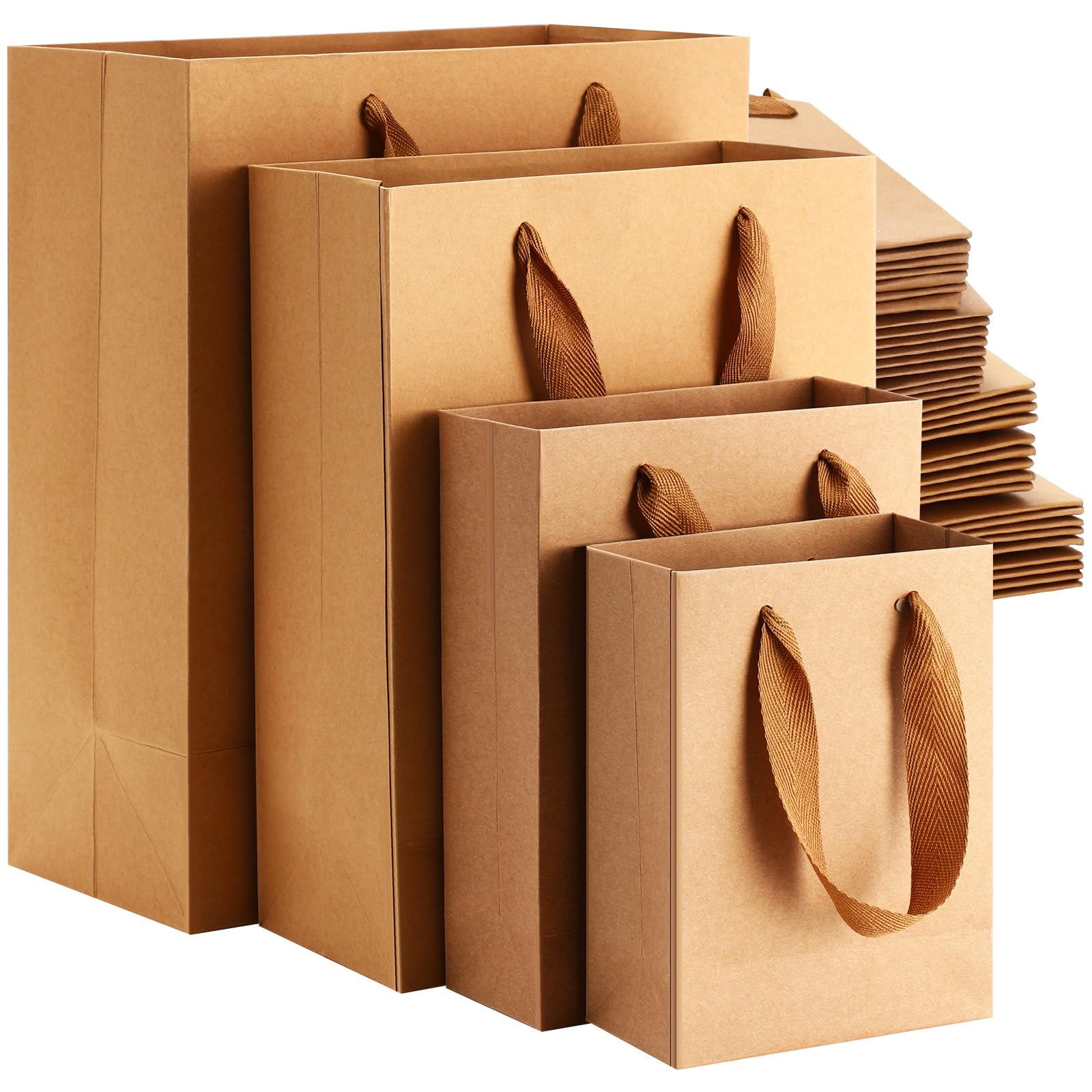 Photo 1 of PerKoop 40 Pack Kraft Gift Bags Handled Paper 4 Sizes Goodie Bags with Handles Gift Wrap Dessert Shopping Sacks for Business Party Favors(Vertical,Brown)