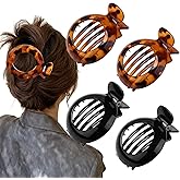 4 Pcs Flat Hair Clips Large Claw Clips for Women, Black Leopard Strong Hold Duckbill Hair Barrettes for Thick and Thin Hair Comfortable Round Clips