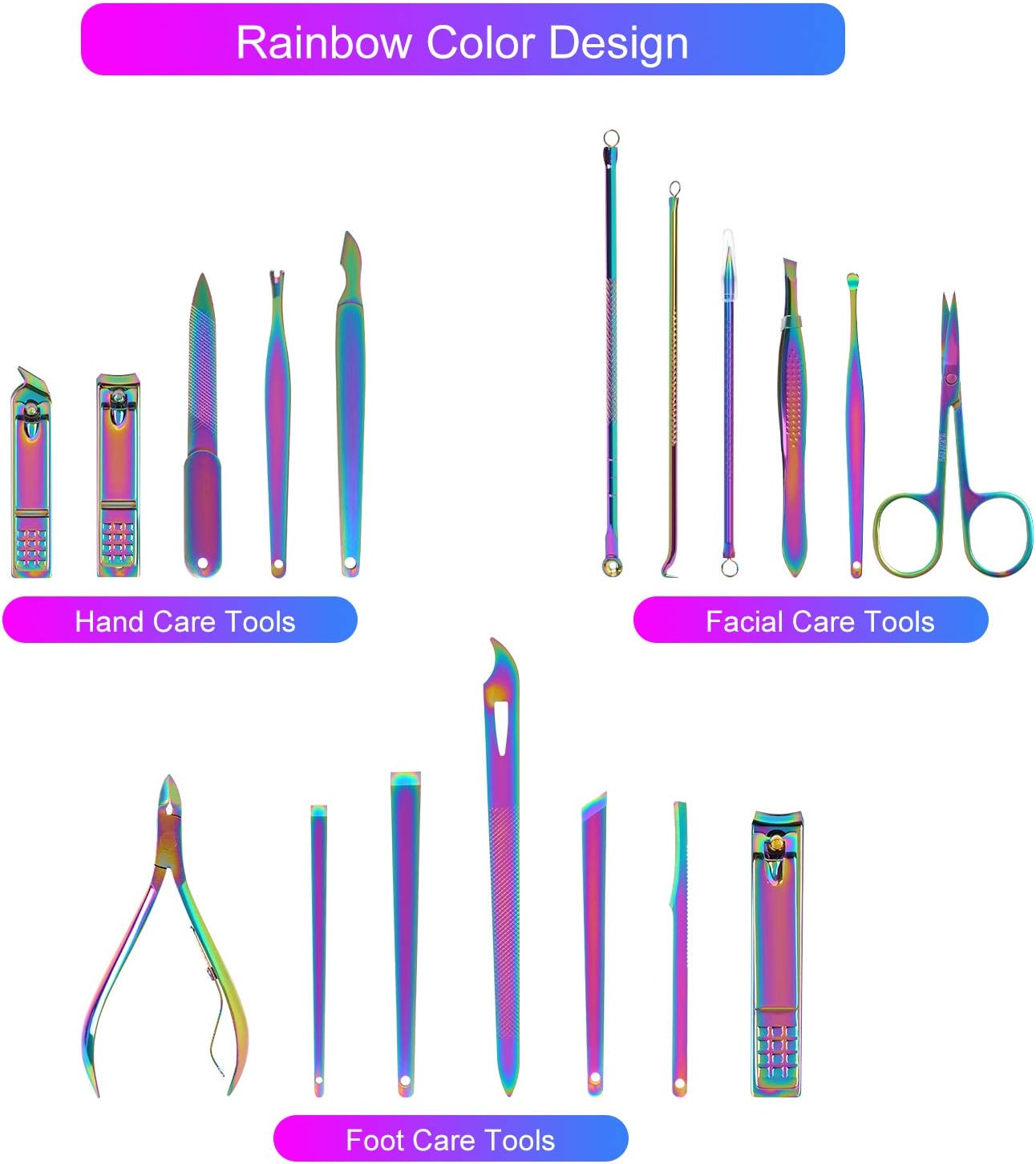 2020 New Rainbow Manicure Kits 18 Pcs Nail Clippers for Women Gift SFYDOM Women's Rainbow Leather Manicure Set (18-RainbowManicure Kits): Health & Personal Care