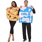 2Pcs Milk and Cookie Costume Adult Couples Halloween Costumes Food Theme Funny Costumes for Adult Women Men Dress Up Cosplay Parties-Adult One Size