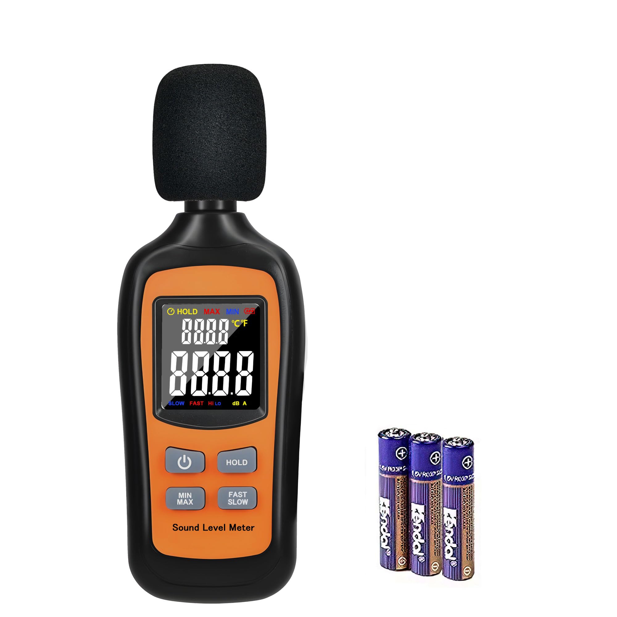 Decibel Meter,Digital Sound Level Meter Portable SPL Meter,35dB to 135dB Temperature Function,Noise Meter with A-Weighted [MAX/MIN Fast/Slow Data Hold], Use for Home, Noisy Neighbor, Factory