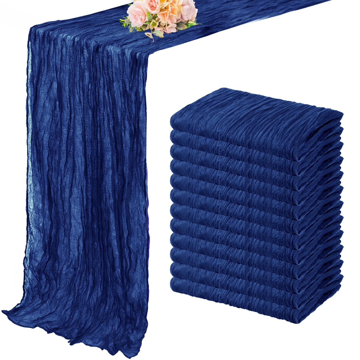 Photo 1 of 10FT 12 Pack Royal Blue Cheesecloth Table Runner 20 x 120 Inch Long Rustic Gauze Cheese Cloth Table Runner for Wedding Bridal Baby Shower Table Decorations Boho Fabric Sheer Birthday Party Table Decor
