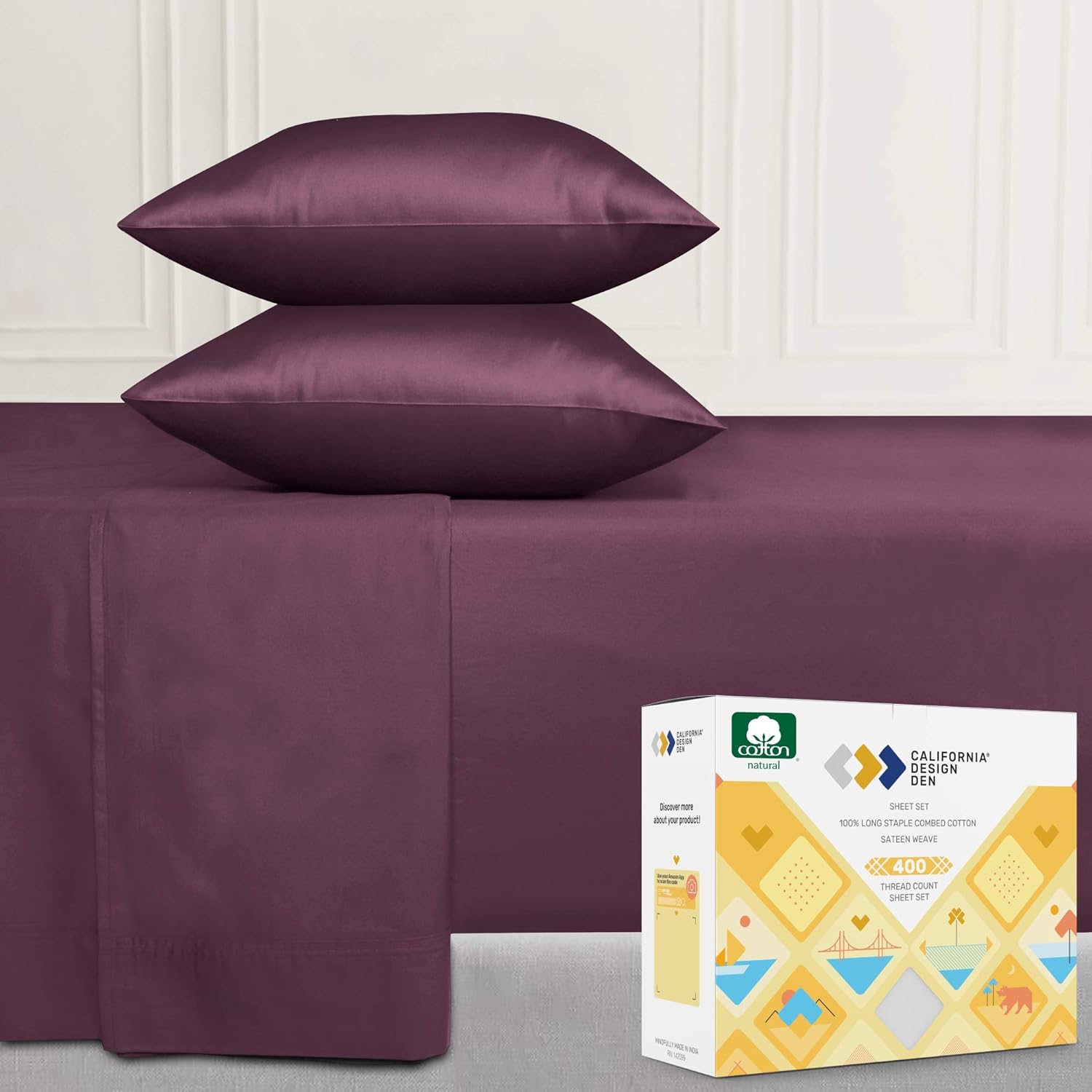 Amazon Com Soft Plum Color Sheet Set Cotton 400 Thread Count Twin Xl Size Sheets Premium Sateen Weave 3 Piece Bedding Set Elasticized Deep Pocket Fits Low Profile Foam And Tall Mattresses