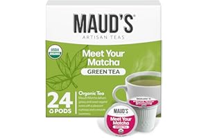 Maud's Organic Matcha Green Tea Pods, 24 ct, Recyclable Single Serve Tea Pods – 100% Gourmet Blended Tea Leaves, Compatible with Keurig K Cups Maker