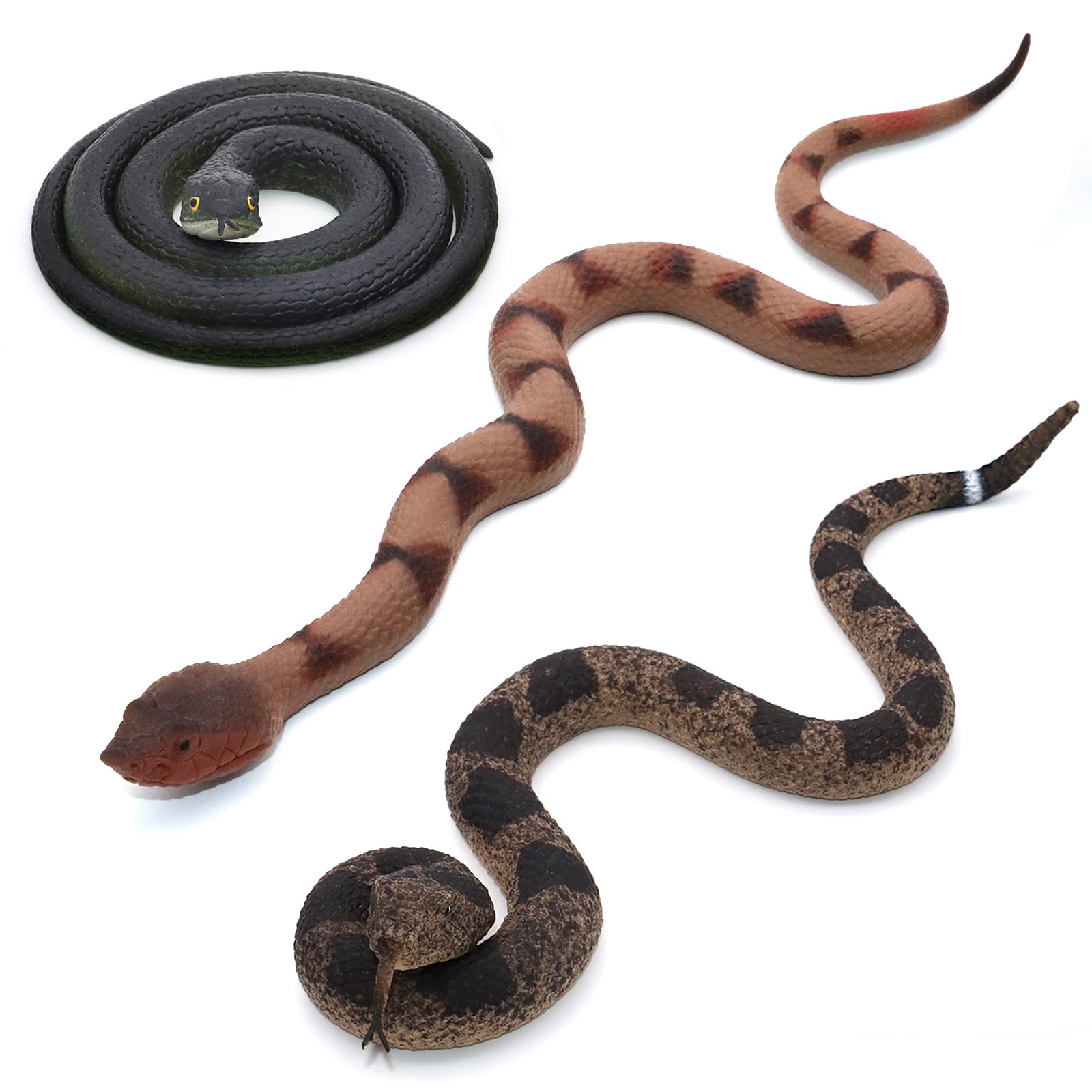 Photo 1 of 3PCS Rubber Snakes Fake Snake, Realistic Rubber Snake Toy Keep Birds Away for Garden, Lifelike Plastic Fake Snakes Scare Squirrels, Pranks Toys for Adults Kids Gag Gifts, Prank Stuff Props for Men