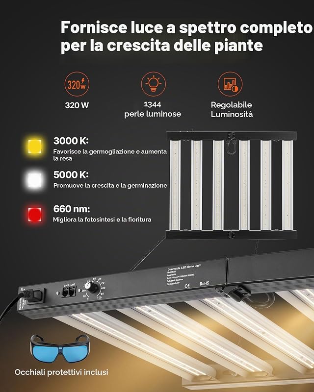 Kit Completo per Tenda da Coltivazione da Interno 100x100x200 cm, Tenda Coltivazione Illuminazione LED a Spettro Completo, Sistema di Ventilazione, Mylar Riflettente 600D per Piante Verdure