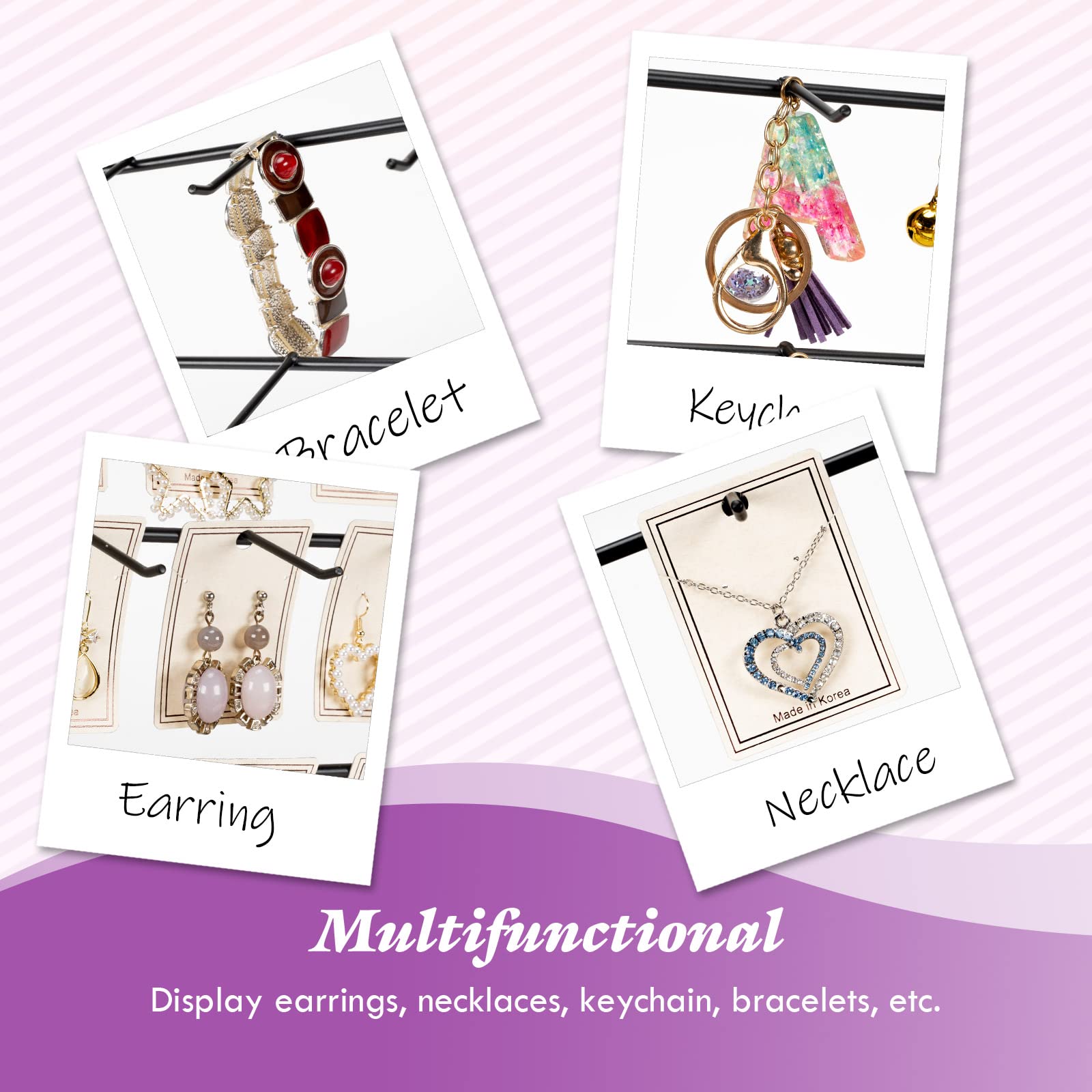 Poyilooo Jewelry Display for Vendors Selling, Wood Earring Bracelet Keychain Display for Vendors with Adversitsing Board 30 Hooks, Large Capacity Jewelry Holder Display Stands Rack for Earring Card
