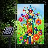 YMYIELD Bird Lighted Garden Flag for Outside, Led Solar Yard Flag 8 Modes Floral Bird Flag, 12x18 Double Sided House Decorations for Home Porch (Stand Not Included)