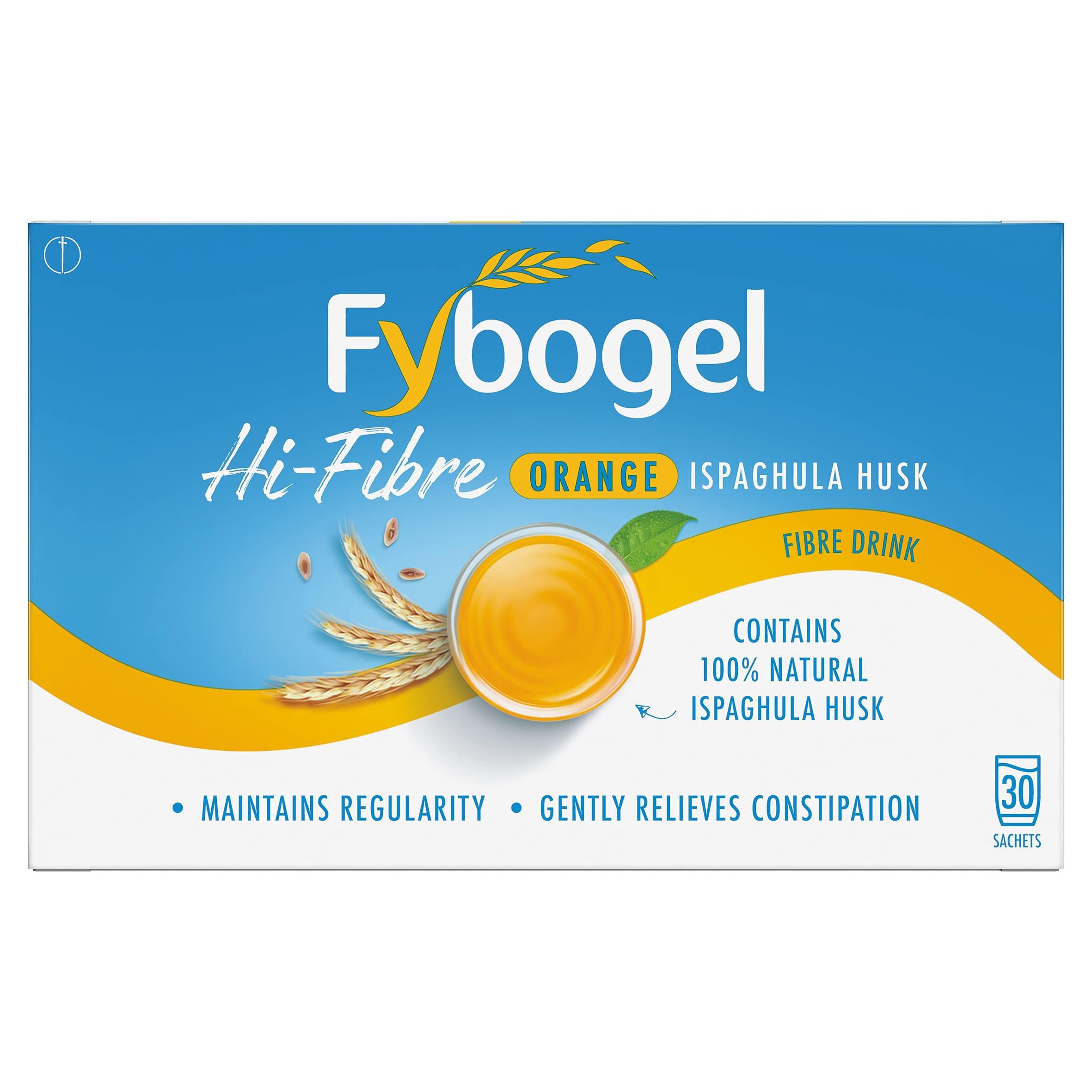 Fybogel Hi Fibre Sachets Orange Flavour 30 Pack - Natural Digestive Support, Gentle Constipation Relief, High Fiber Supplement, Easy Mix Powder, Daily Gut Health, Vegan Friendly