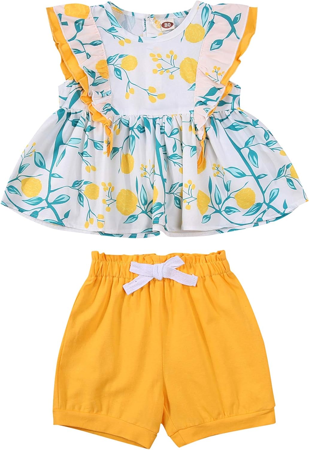 Toddler Kids Baby Girl Summer Clothes Ruffle Sleeveless Floral Tunic Top Drawstring