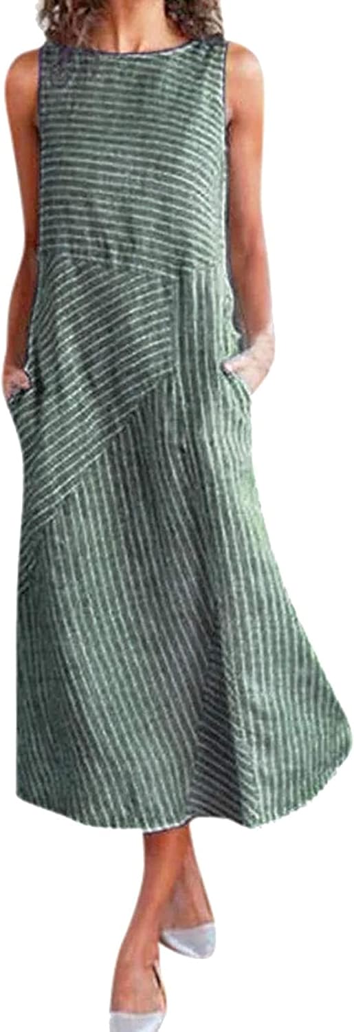 Summer Dresses for Women, Women Casual O Neck Sleeveless Printed with