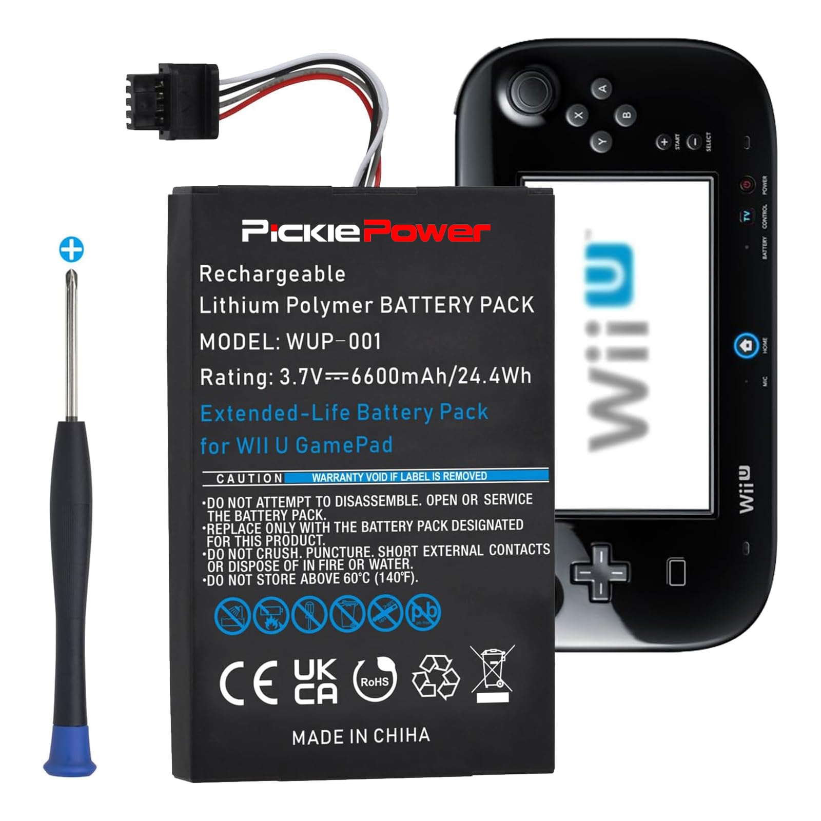 Pickle Power 6600mAh Wii U Gamepad Battery, Rechargeable Wii U Battery Replacement for Nintendo Wii U Gamepad WUP-010 WUP-012