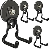 ULIBERMAGNET Upgraded Large Magnetic Hooks,Strong Heavy Duty Magnet Hooks for Power Drill,Broom,Garden Tools, Pegboard, Garage, Workshop, Hardware, 4 Pack Magnet Storage Holder for Hanging(Black)