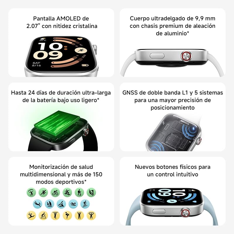 Redmi Watch 6, Smart Watch para mulheres e homens, ecrã AMOLED de 2,07'', monitorização cardíaca, sono e stress, 150+ modos desportivos, 24 dias de bateria, 5ATM, GPS, iOS & Android, preto