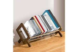 Luapeton Desktop Bookshelf Mini Desk Bookshelf Book Organizer Bamboo Small Tabletop Book Shelf for Cookbooks/CDs/Recipe Books, Little Book Rack Tilted Tabletop Bookcase for Small Spaces in Home/Office