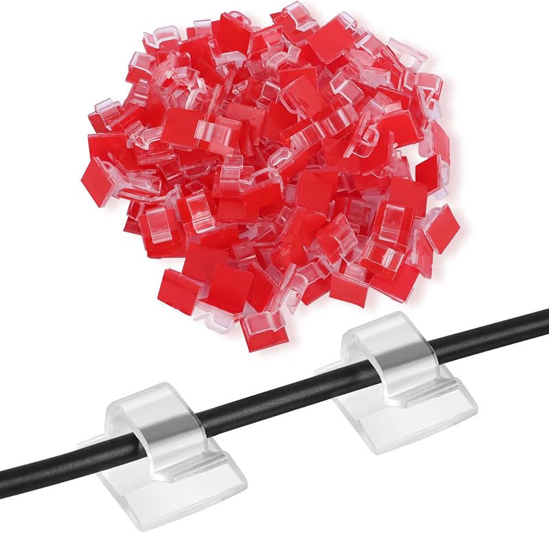 Minicoco Adhesive Cable Clips Outdoor Light Wire Cable Management 60 Clear Red