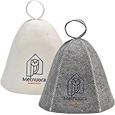 Metnuora Sauna Hat 2-Pack, Wool Sauna Hat for Women and Men Russian Banya Cap - Ultra Soft, Breathable for Bath Sauna Accessories (White, Grey)