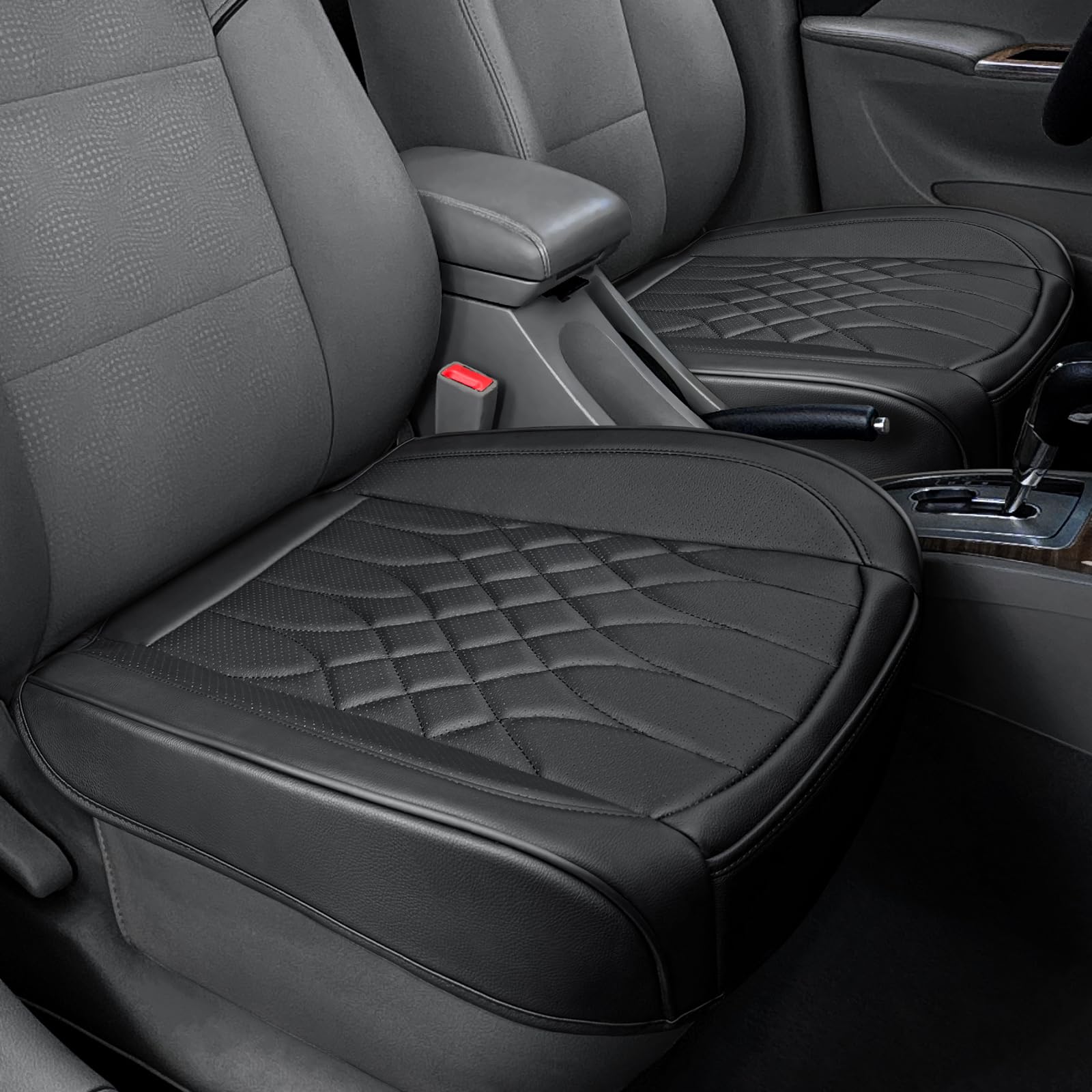 Photo 1 of 2-Pack Leather Front Car Seat Covers - Bottom Car Seat Covers Fully Wrapped, Non-Slip and Waterproof, Fits Most Vehicles Black