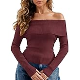 APRROOT Off The Shoulder Sweater for Women Long Sleeve Pullover Ribbed Knit Going Out Thumbhole Tops 2025 Fall Sexy Outfits