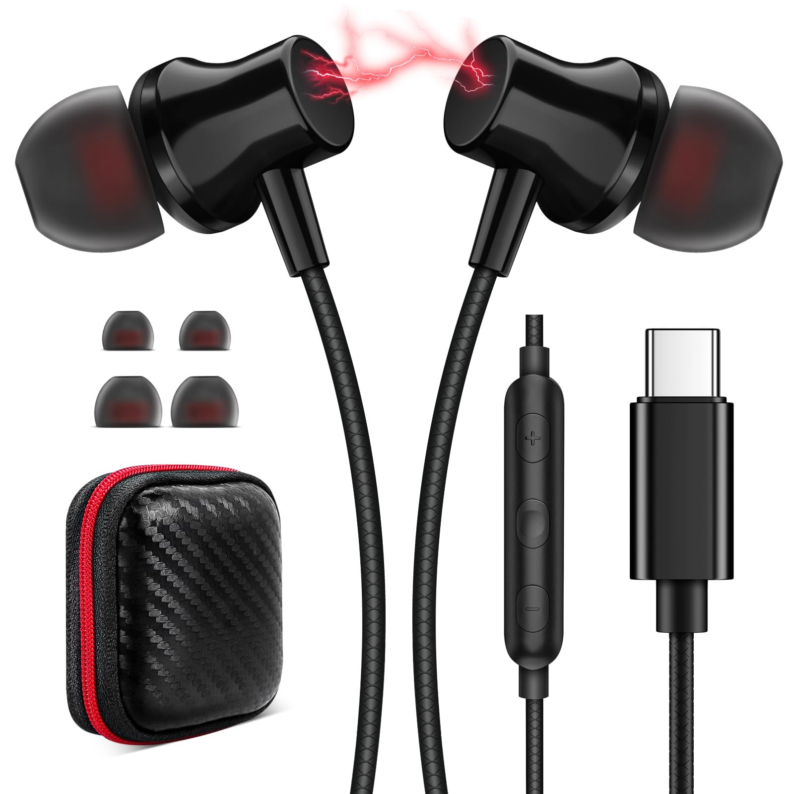 Photo 1 of USB C Headphones for Samsung S25 Ultra S24 S23 Fe, Type C Earphones with Microphone for iPhone 16 15 Pro Max Plus HiFi Stereo Magnet Case in Ear Wired Earbuds for Galaxy S22+ Flip 7 Pixel 10 9 8 7