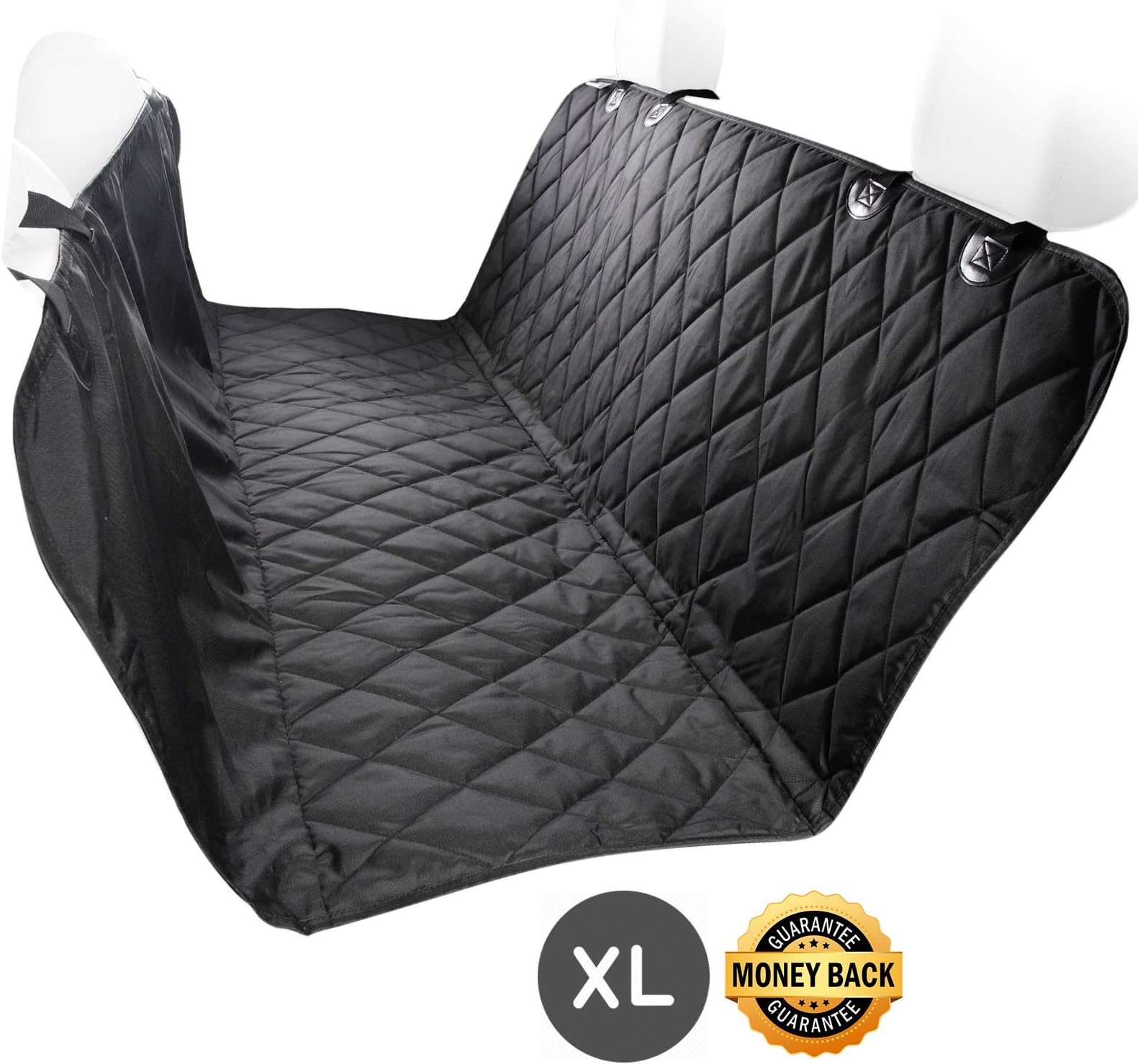 EUPets Deluxe Extra Large Dog Car Seat Cover for Cars Trucks SUVs, Thick Durable, Hammock Convertible, Waterproof, Non-Slip Backing, Black