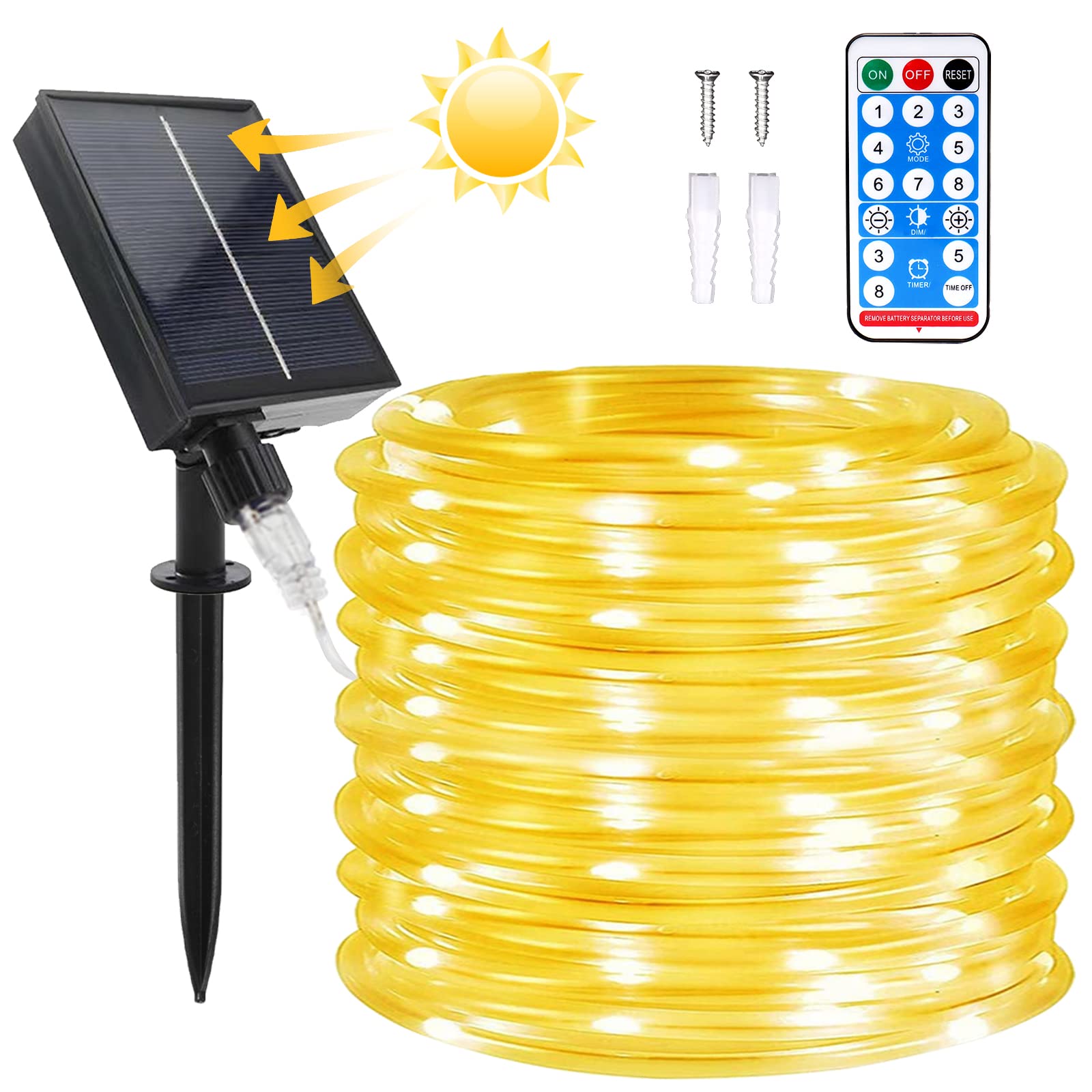 Micacorn Solar String Light Outdoor Rope Christmas Light 72ft 8 Modes 200 LEDs Waterproof Solar Garden Light with Remote for Wedding Party Christmas Decoration
