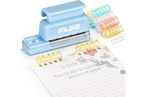 Mini 5-Hole Binding Machine - IMLIKE 5 Holes Binding Machine with 16 Loose-Leaf Binding Strips - Easy to Add or Remove Papers, 4 Sheets Capacity (A4/30 Holes, B5/26 Holes, A5/20 Holes) - Blue
