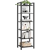 VASAGLE 6-Tier Bookshelf, Bookcase with Steel Frame, Book Shelf for Living Room, Home Office, Study, 11.8 x 15.7 x 73.2 Inches, Industrial Style, Ebony Black and Ink Black ULLS101B56