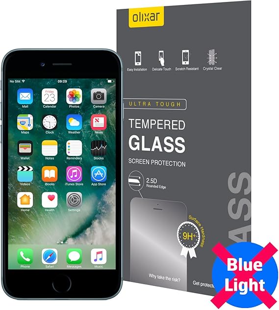 Amazon Com Olixar For Iphone 8 Screen Protector Anti Blue Light Tempered Glass 9h Rated Shock Protection Easy Application Card And Cleaning Cloth Included Clear Electronics
