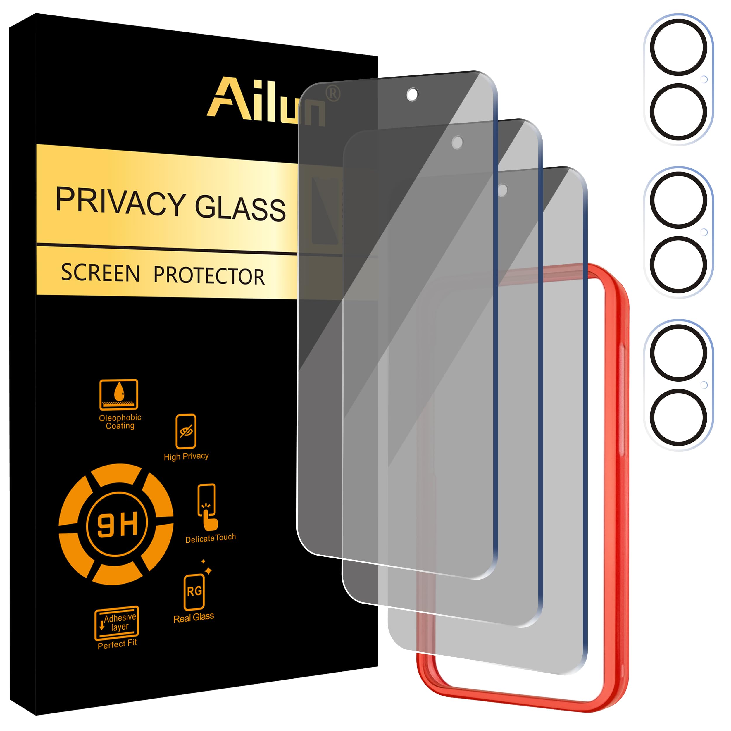 Photo 1 of Ailun 3 Pack Privacy Screen Protector for iPhone 16 [6.1 inch] + 3 Pack Camera Lens Protector