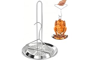 PEOUWNES Turkey Fryer Rack Accessory Kit Vertical Chicken Roasting Stand with Lifter Hook, Holder Base for Deep Fry Pot